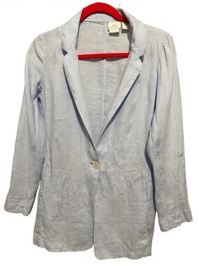 H by Halston Linen Jacket Light Blue Medium Roll Tab Sleeves